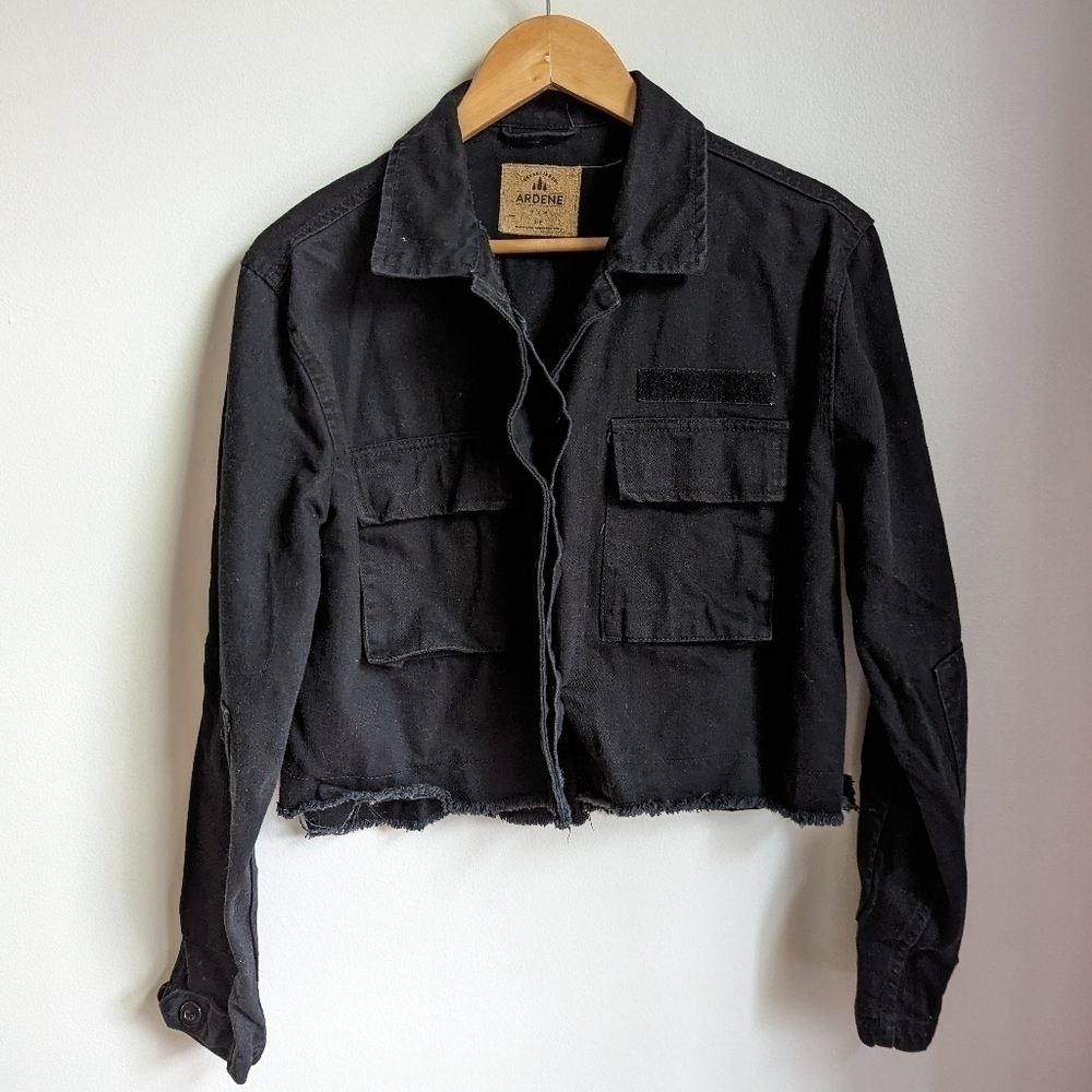 HANDMADE DIY Black Cotton South-American Oversized Cropped Jean's Jacket Small - Picture 3 of 12